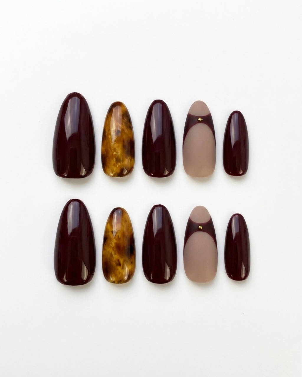 Uñas Postizas Mandorla Medio Largas Sueño Borgoña