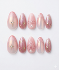Pink Chrome Press-on Nails — Short Almond | Cosmic Love | Nenelemon