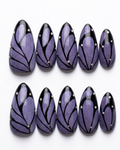 Uñas Postizas Mandorla Medio-Largas Mariposa Morada