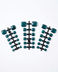 Teal, cat-eye, press-on toenails, short squoval, soft gel, reusable
