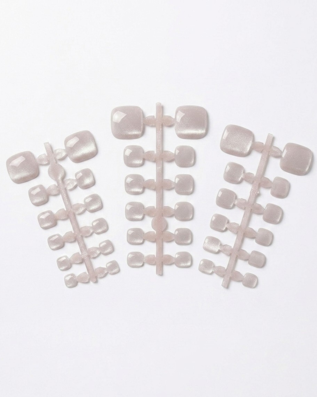 Milky pink, cat-eye, press-on toenails, short squoval, soft gel, reusable