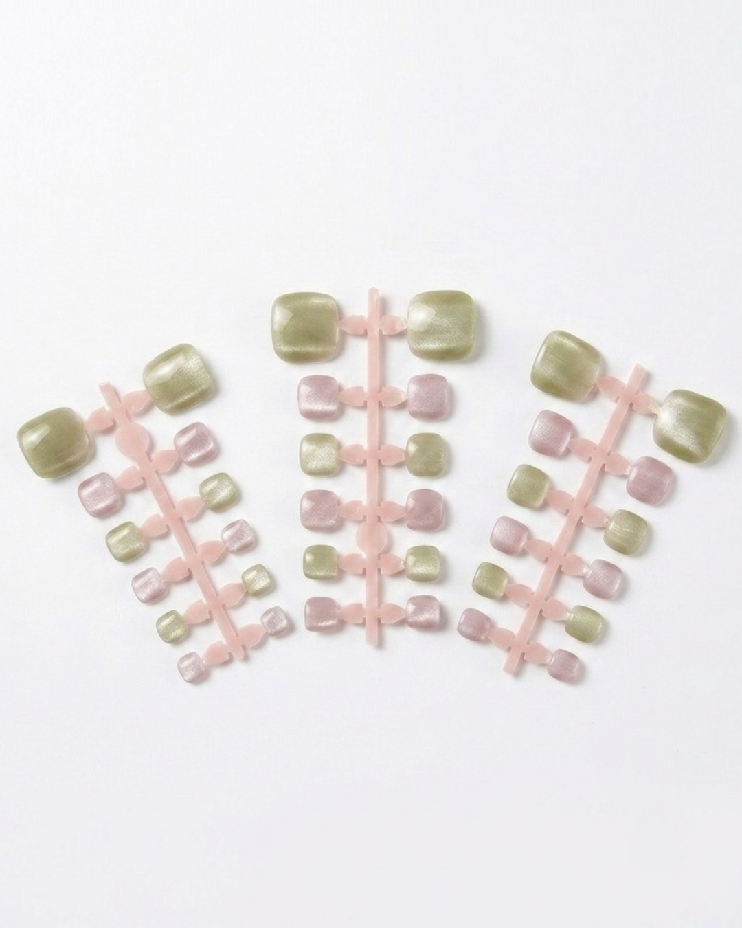 Cat-eye, press-on toenails, short squoval, soft gel, reusable