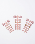 Pink, gold, cat-eye, press-on toenails, short squoval, soft gel, reusable