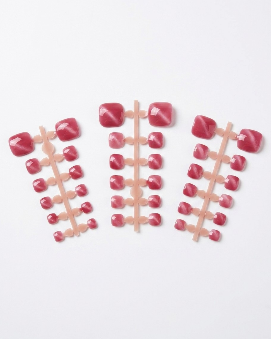 Pink berry, cat-eye, press-on toenails, short squoval, soft gel, reusable
