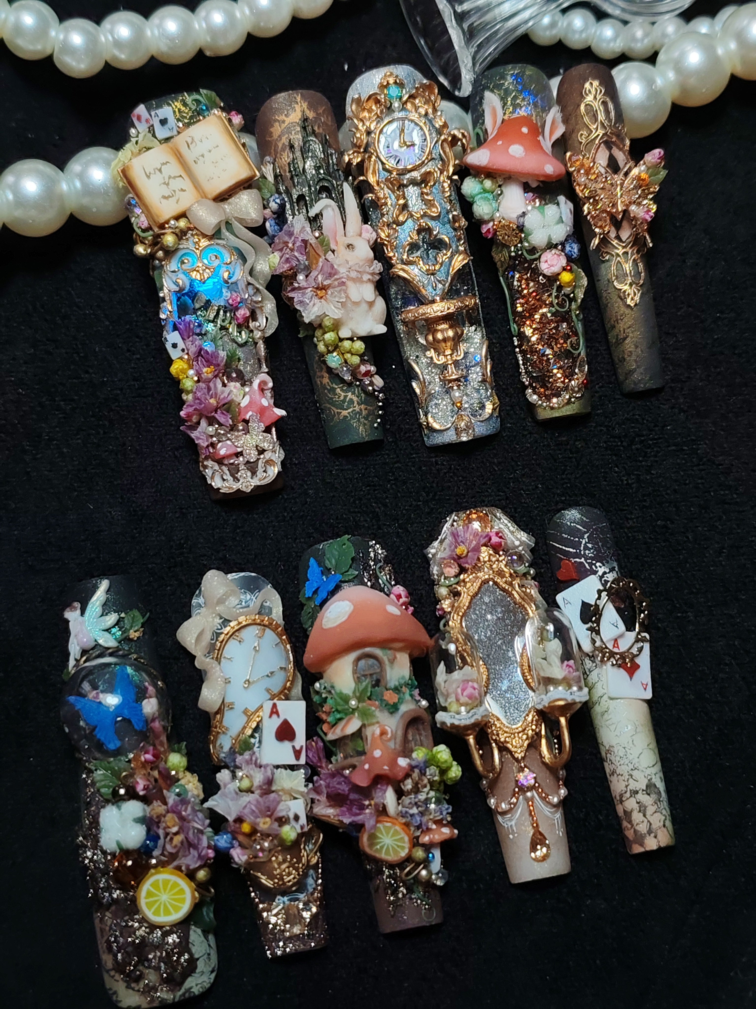 Press on nails, long coffin, 3D soft gel reusable 
