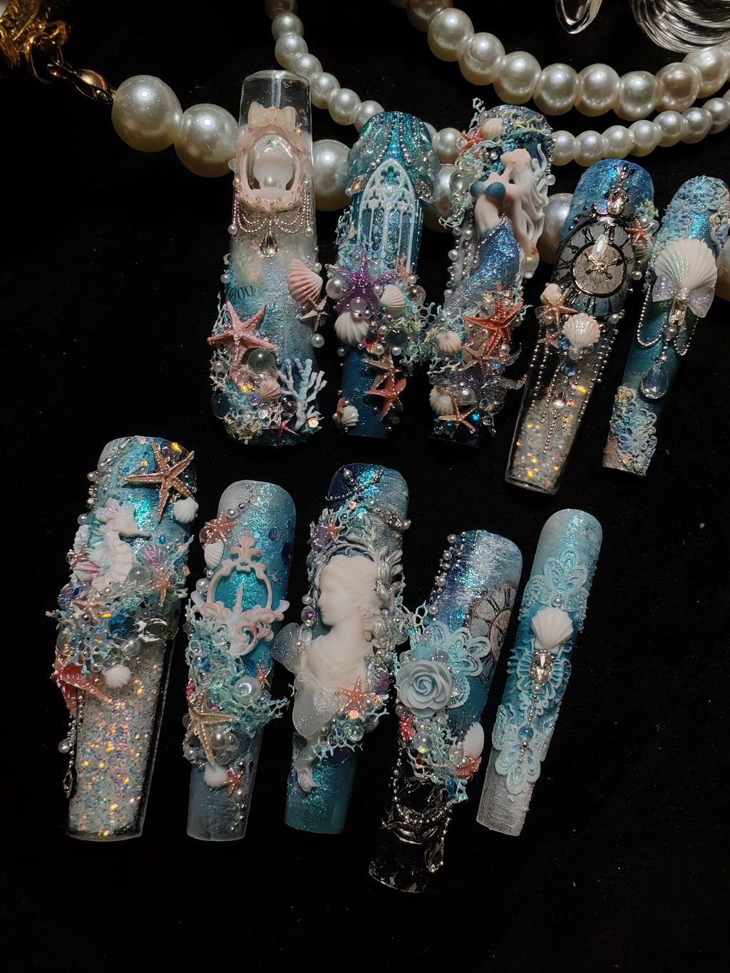 Press on nails, long coffin, 3D soft gel reusable