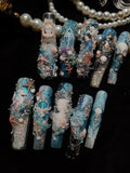 Press on nails, long coffin, 3D soft gel reusable