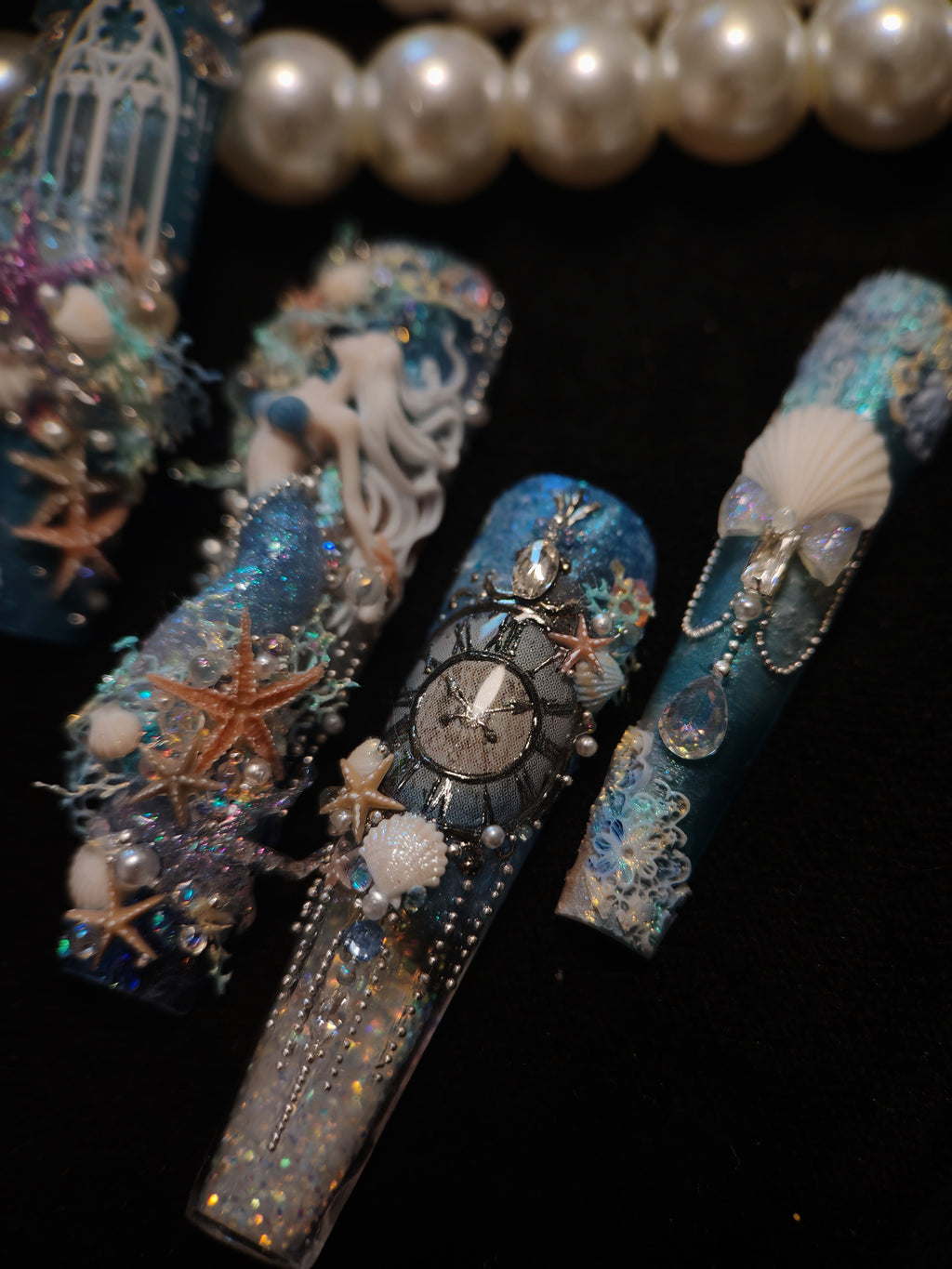 Press on nails, long coffin, 3D soft gel reusable