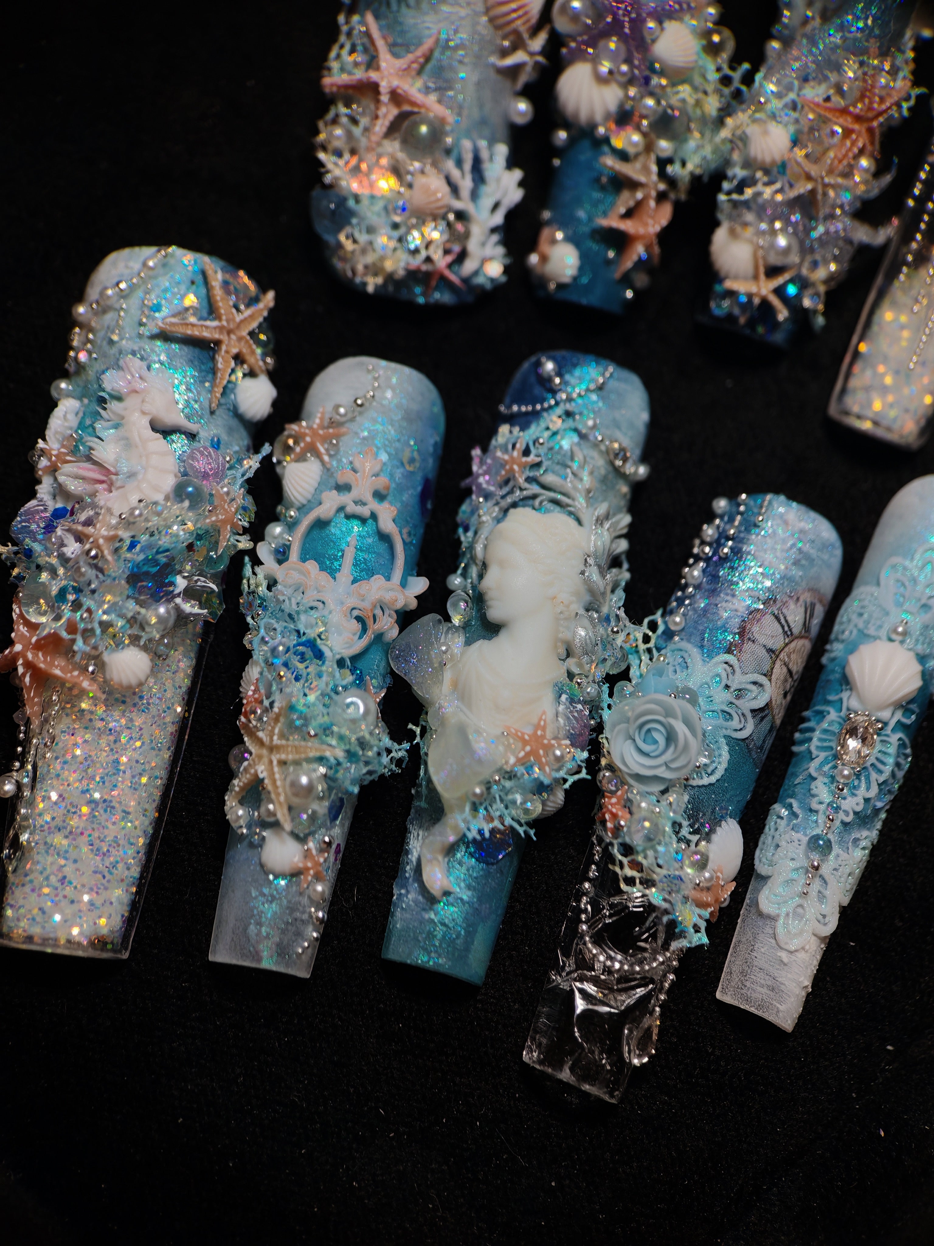Press on nails, long coffin, 3D soft gel reusable