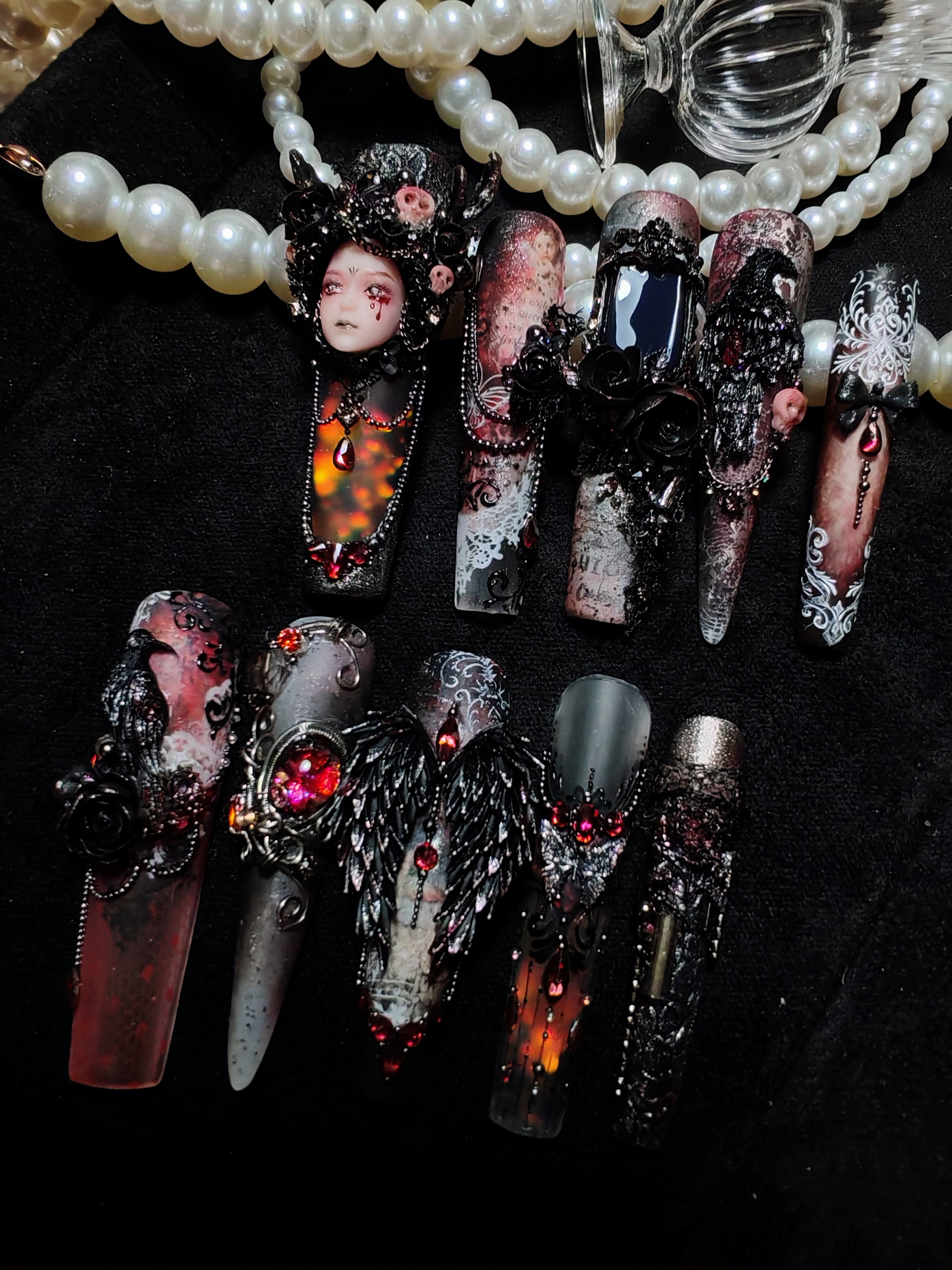 Press on nails, long stiletto, 3d, soft gel reusable 